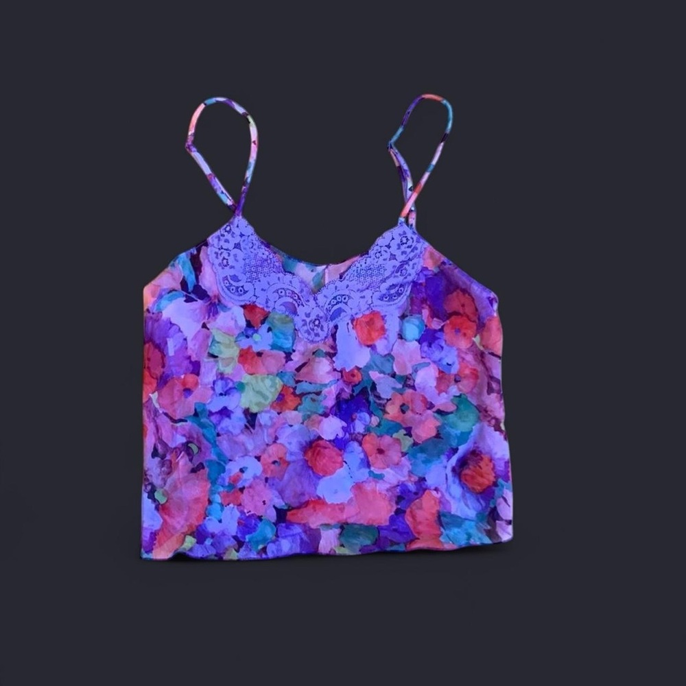 Floral Lace-Trim Camisole Tank Top in Purple Multi